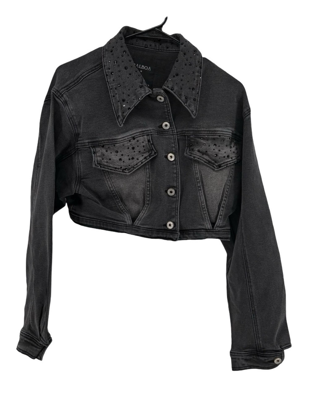 Balboa Fashion Black Stud-Detail Cropped Denim Jacket NWT Size M